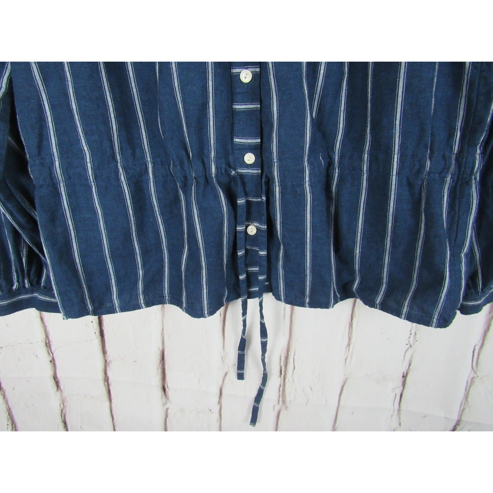 J. Crew Women Top Size 2 Blue Striped Button up Long Sleeve Drawstring - Picture 4 of 6